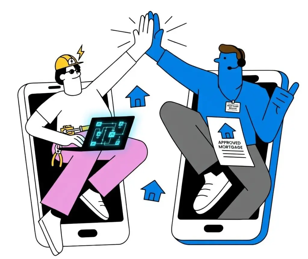 mortgages for tradespeople - electrician high fives a mortgage broker after getting their mortgage approved - cis mortgages found here - Construction Industry Scheme mortgage